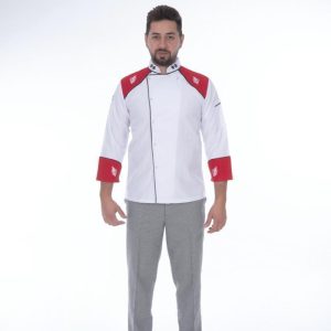 Beyaz Kirmizi Moti̇fli̇ Aşçi Ceketi̇