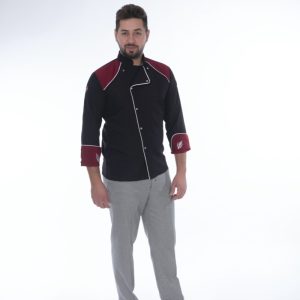 SİYAH BORDO BİYELİ AŞÇI CEKETİ
