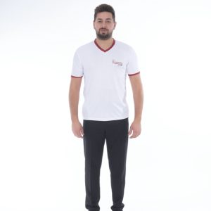 DRY TOUCH T-SHİRT BEYAZ KIRMIZI ŞERİTLİ V YAKA