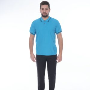 POLO YAKA LAKOST TURKUAZ SİYAH ŞERİTLİ KISA KOL