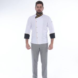 BEYAZ SARI VE SİYAH BİYELİ AŞÇI CEKETİ
