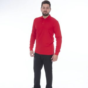 KIRMIZI 2 İP POLO YAKA SWEAT T-SHİRT