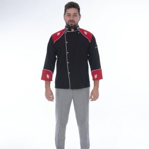 SİYAH KIRMIZI BİYELİ AŞÇI CEKETİ