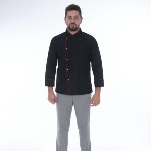 SİYAH KIRMIZI BİYELİ AŞÇI CEKETİ